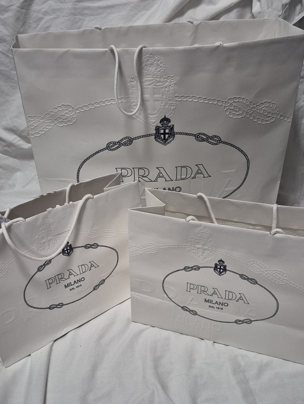 Set of 3 Prada White Logo Shopping Totes - White & Black Accents